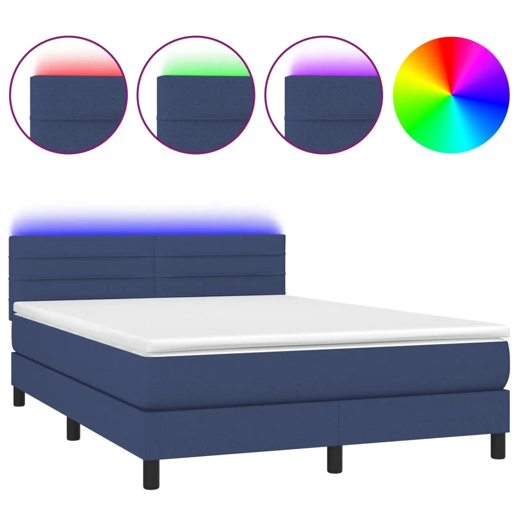 Letto a Molle con Materasso e LED Blu 140x190 cm in Tessuto 3133235