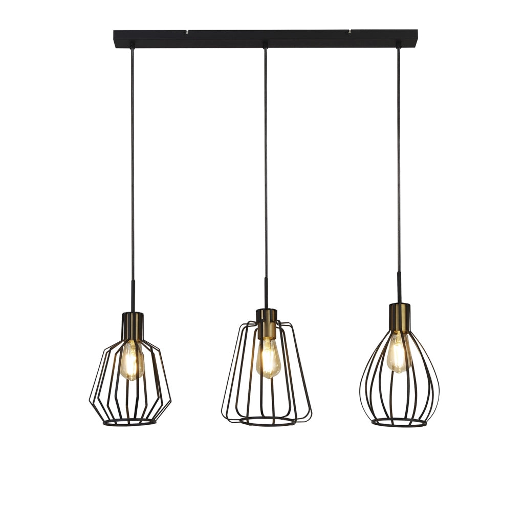 Lampadario Contemporaneo Melbourne Acciaio Nero Ottone 3 Luci E27
