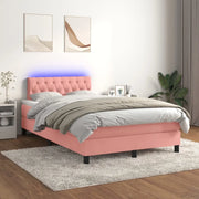 Letto a Molle con Materasso e LED Rosa 120x200 cm in Velluto