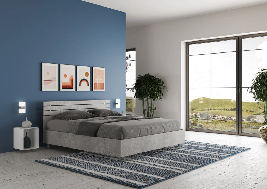 BS COM Letto matrimoniale contenitore 160x200 testata dritta con doghe cemento
