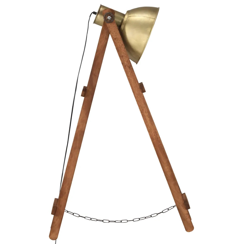 Lampada da Pavimento Ottone E27 in Legno Massello di Mango 320588