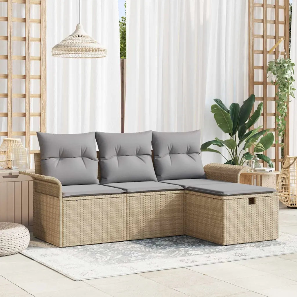 Set Divano da Giardino con cuscino 4 pcs Beige Poly Rattan 3360181