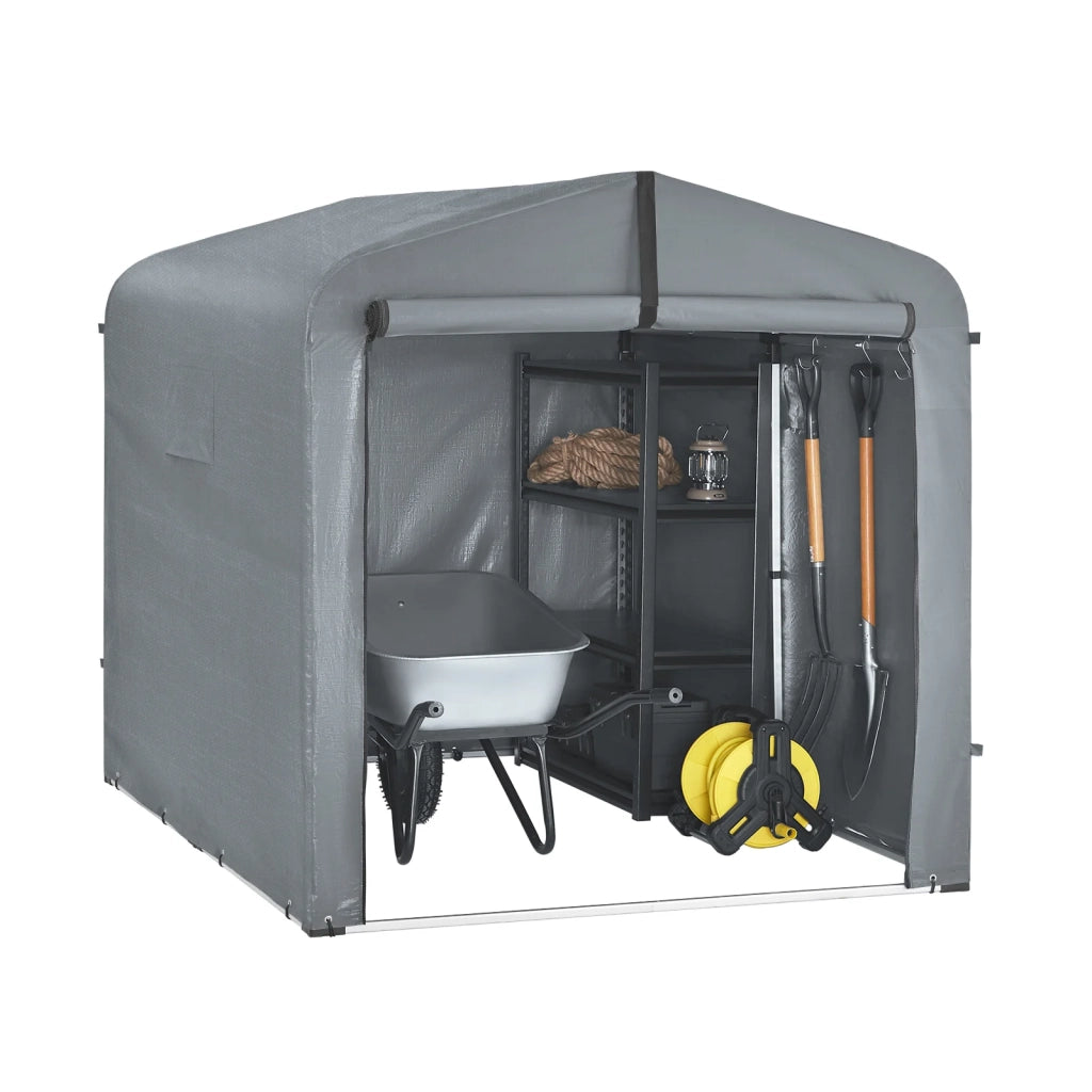 SoBuy Casetta da Giardino, Tenda Esterno Impermeabile, Rimessa Moto con Ganci, Garage per Biciclette e Attrezzi, Deposito Bici, Spazio di Stoccaggio, Grigio, 159x219x165 cm, KLS11-L-DG