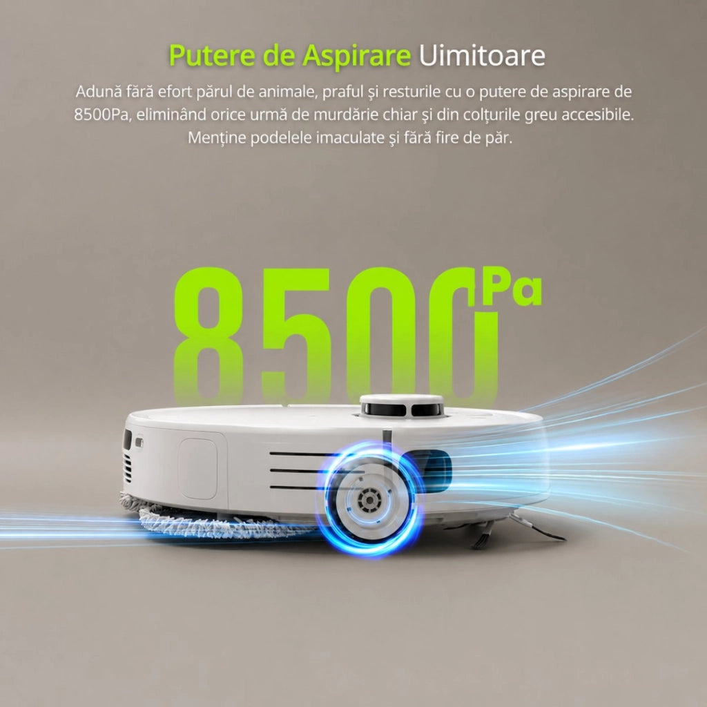 Aspirapolvere robot intelligente con funzione lavapavimenti (mop), potenza di aspirazione 8500 Pa, stazione di svuotamento automatico, navigazione laser LDS, batteria da 5200 mAh, spazzola anti-groviglio, controllo tramite app Wi-Fi Extravis.