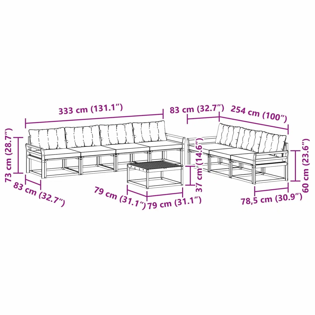 Set di divani da esterno 8 pcs Bianco e nero 3388498