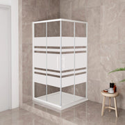 185 cm Box Doccia Angolare 80x80 cm Porte Scorrevoli Vetro Temperato 5 mm Anticalcare Fascie in Serigrafato Telaio Bianco Opaco