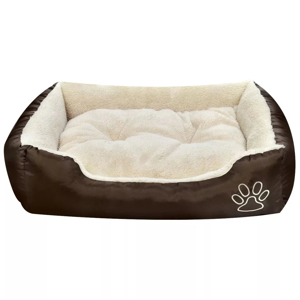 Cuccia calda per cani con cuscino imbottito 50 cm marrone e beige 02_0001550