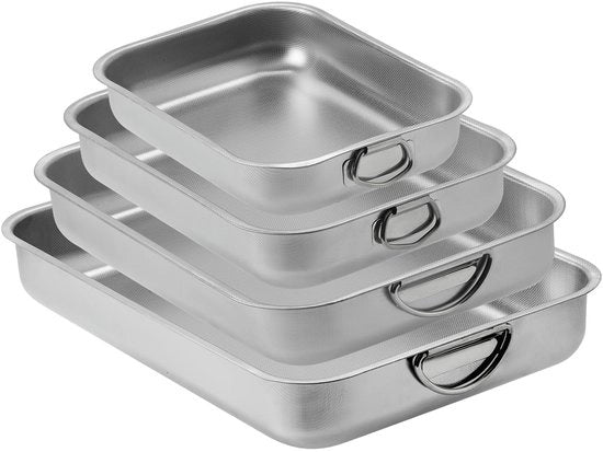 Lasagniera in Acciaio Inossidabile - 4 Pezzi - Tessitura di Melata - Superficie Antiscivolo - Maniglie - 40 x 28 x 6,7 cm
