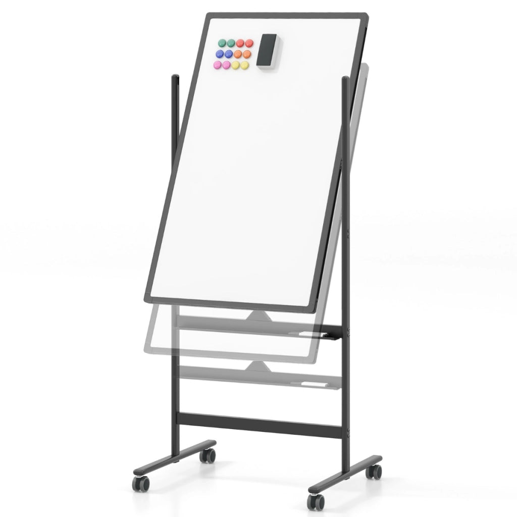 Lavagna bianca regolabile in 2 altezze con ruote pennarelli cancellino magneti, Lavagna a secco reversibile 183,5cm Nero-Lavagne