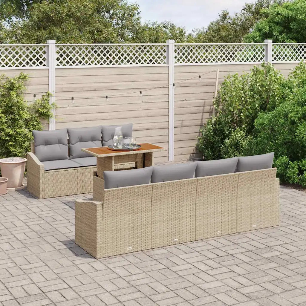 Set da Pranzo per Giardino con cuscino 8 pcs Beige e grigio