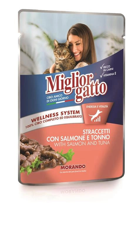 MIGLIOR GATTO STRACCETTI CON SALMONE E TONNO 100 GR
