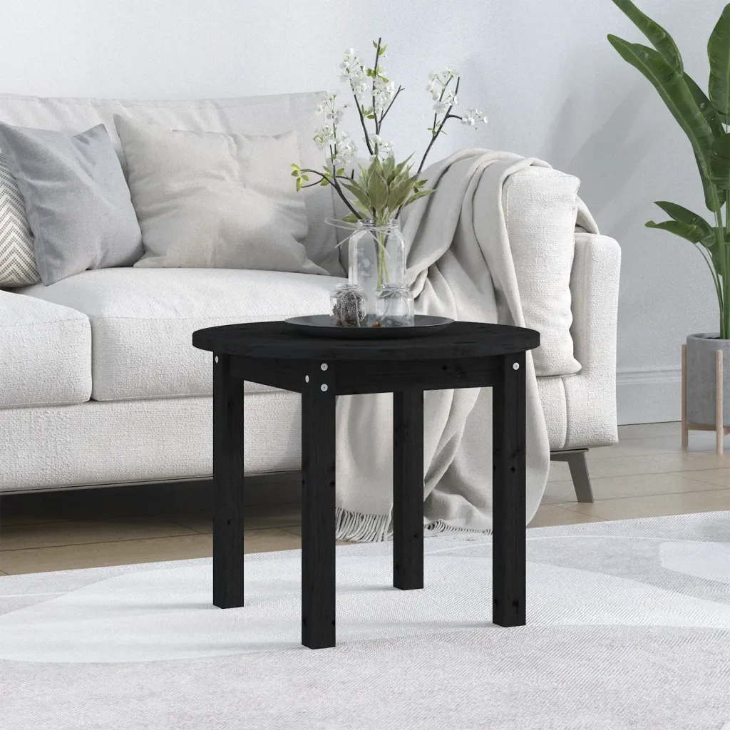 Tavolino da Salotto Nero Ø 55x45 cm in Legno Massello di Pino 822331