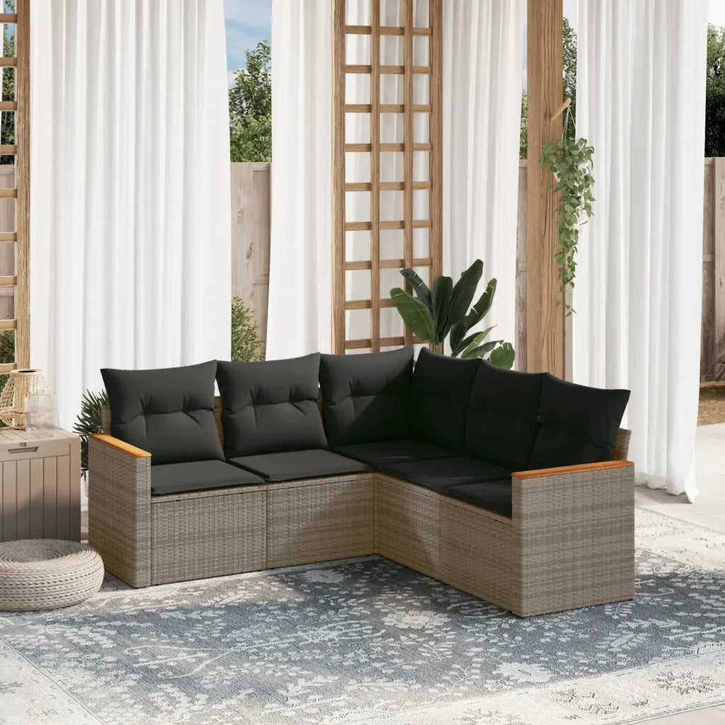 Set Divano da Giardino 5 pz con Cuscini-Sofa da Giardino-Divanetto da esterno Grigio in Polyrattan 992813