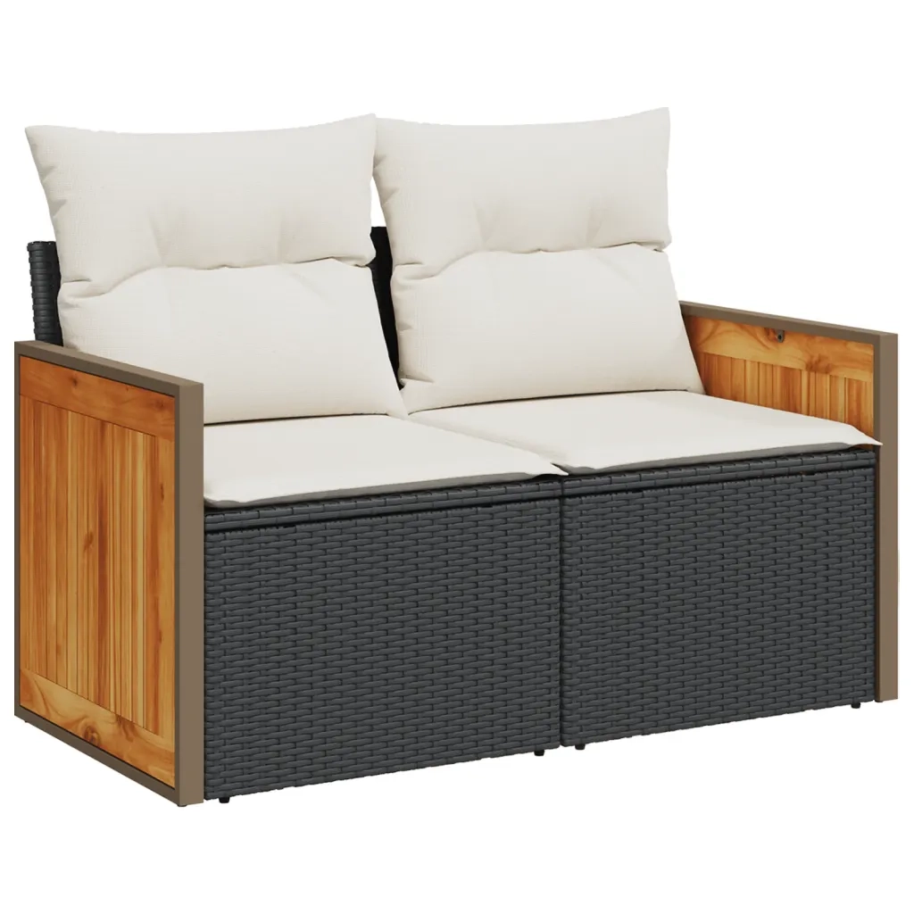 Set Divani da Giardino 9 pz con Cuscini Nero in Polyrattan 3227498