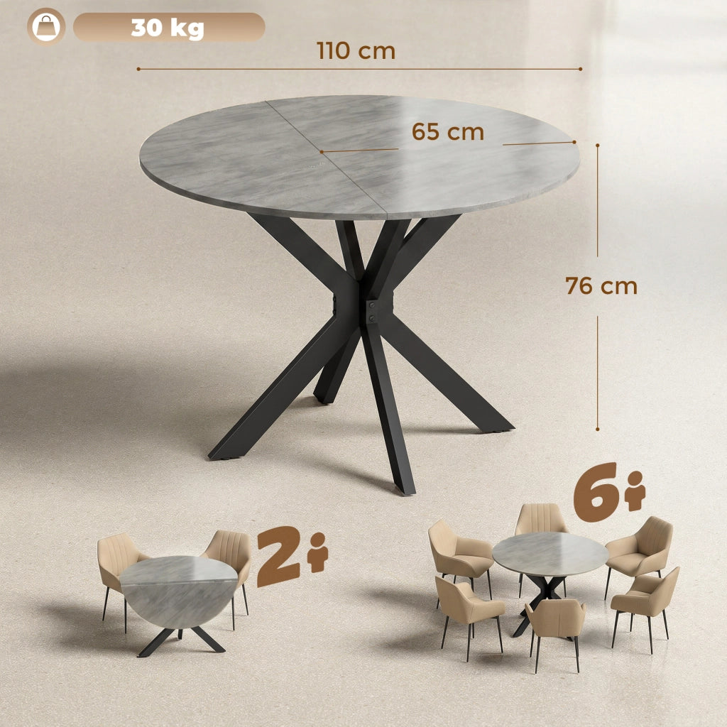 Tavolo da pranzo allungabile rotondo pieghevole ¨C Minimal ¨C cemento grigio 90x200