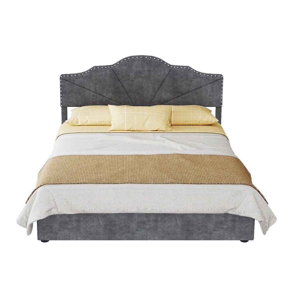 Letto Contenitore Imbottito ¨C MINIMAL ¨C Grigio, con Materasso, 140x200