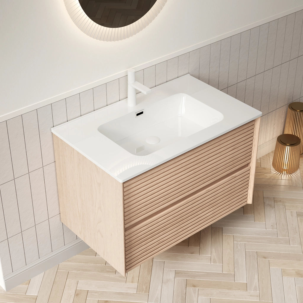 Mobile sottolavabo con 2 cassetti, lavabo in ceramica, per bagno, 81×46.5×51.5 cm