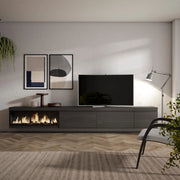 Mobile TV Soggiorno, 317x35x45cm, Camino elettrico XXL, da appendere, Nero RF3671