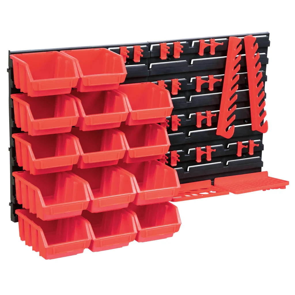 Kit di contenitori portaoggetti e pannelli da parete da 39 pezzi scatola impilabile sistema di stoccaggio degli attrezzi per garage officina fai da te rosso e nero 02_0003850