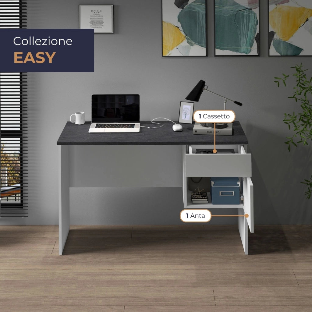 WHOUS Scrivania Easy 1 anta e 1 cassetto report e bianco opaco 110x50x75 cm