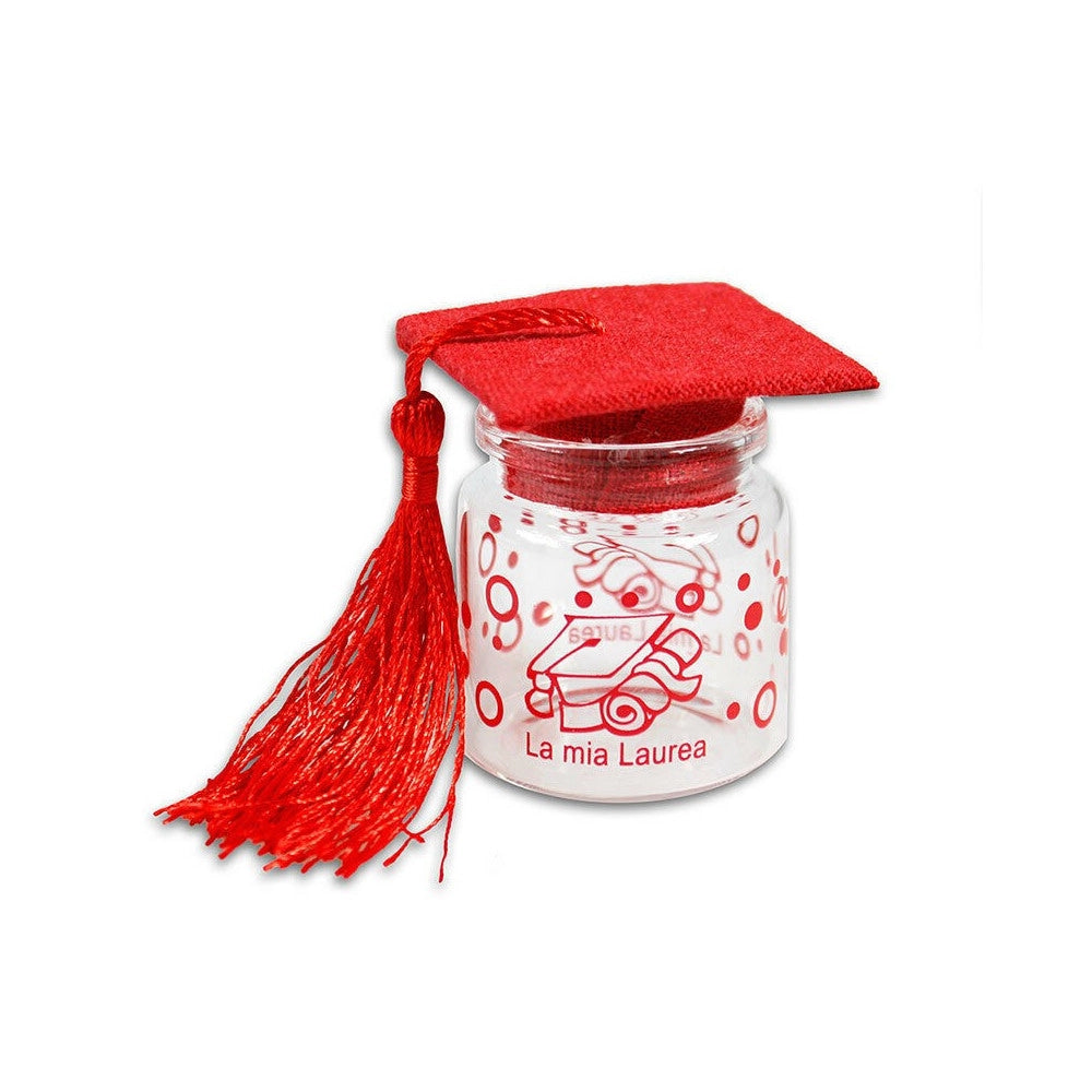 Trade Shop - Ampolle Barattoli In Vetro Con Tappo In Sughero Bomboniera Laurea Tocco Rosso -