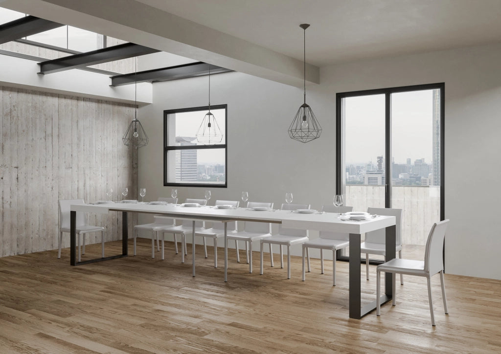 Tavolo allungabile 90x180/440 cm Tekno Bianco Frassino telaio Antracite