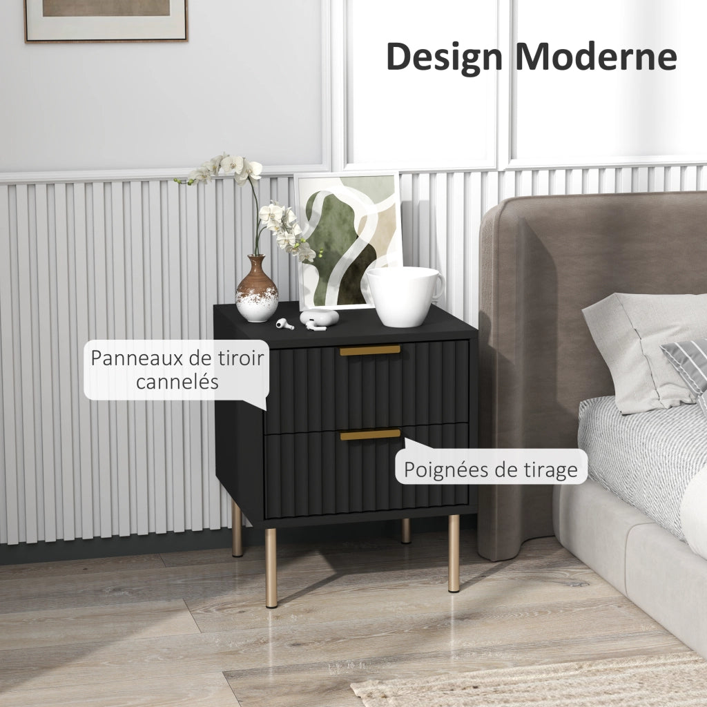 Comodino ¨C Minimal ¨C nero, acciaio, 2 cassetti