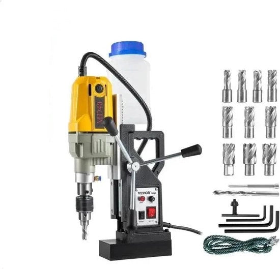 Macchina da forare - Macchina da forare con nucleo magnetico - Macchina da forare magnetica - Macchina da forare elettrica con nucleo magnetico - 1100W, diametro di foratura 1,57”, 2697lbf/12000N, portatile elettrica - con 7 punte, 580 giri al minimo.