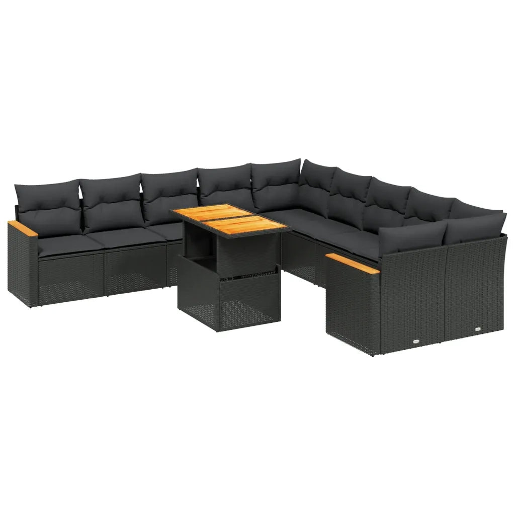 Set Divani da Giardino 11 pz con Cuscini in Polyrattan Nero