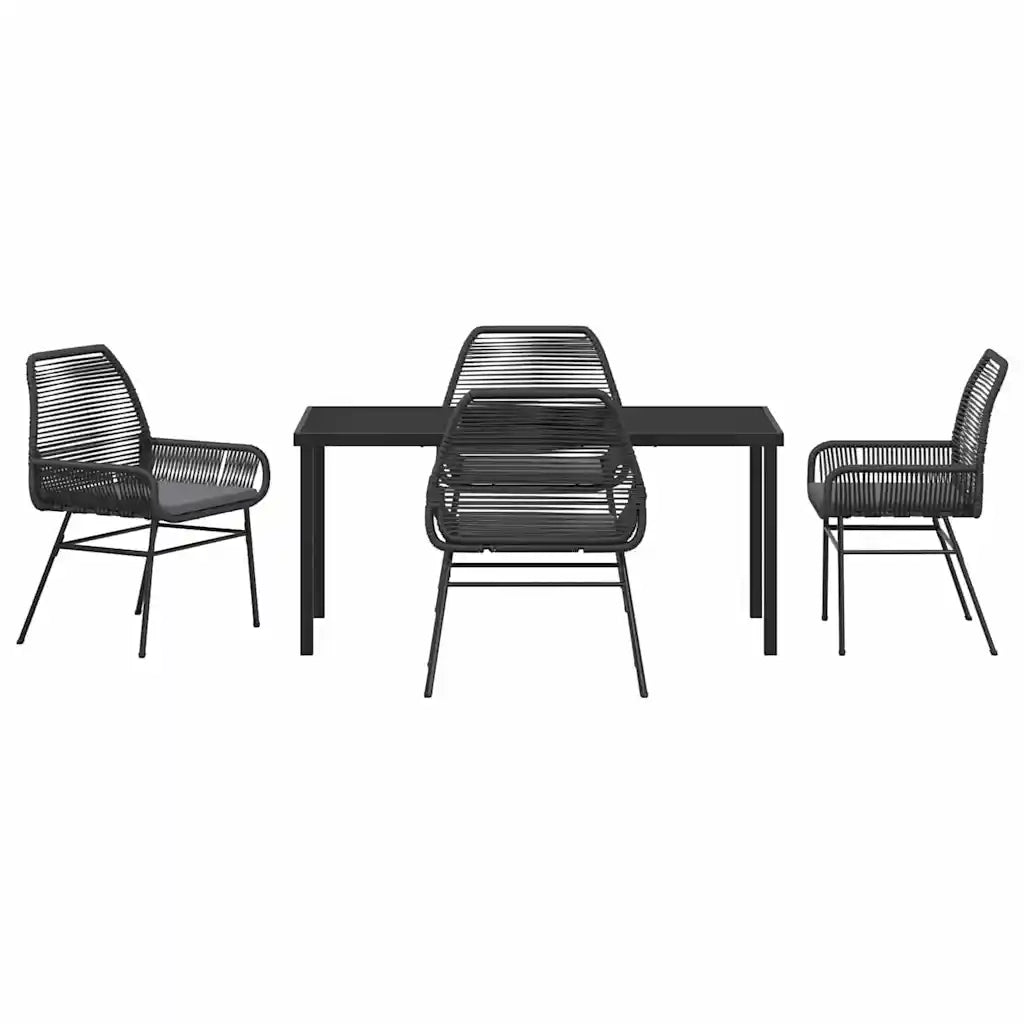 Set da Pranzo per Giardino con cuscino 5 pcs Nero polyrattan