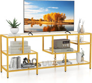 Mobile Porta TV fino a 65’’, Tavolo Consolle TV con Mensole in Vetro Temperato, Mobile TV con Struttura in Metallo, Supporto TV con Struttura in Metallo, per Soggiorno, Camera da Letto