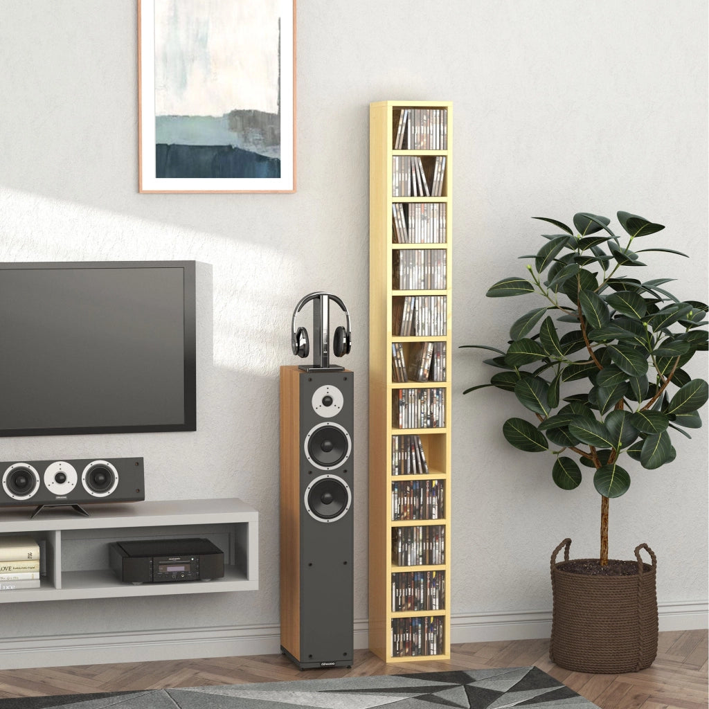 Mobile Libreria Porta CD a 12 Ripiani per 204 CD 21x20x175 cm in MDF e Truciolato Naturale