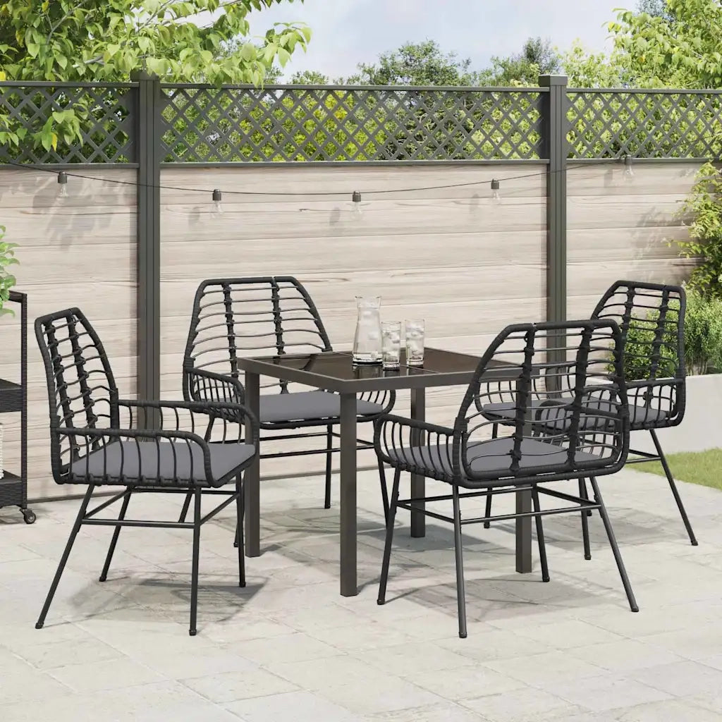 Set da Pranzo per Giardino 5 pcs Nero polyrattan