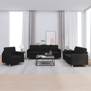 Set di Divani 3 pz con Cuscini Nero in Tessuto
