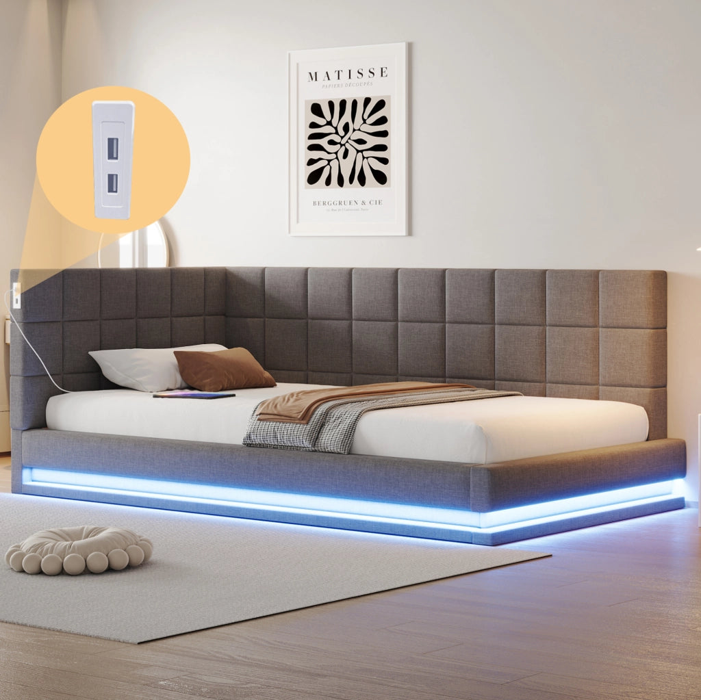 Letto imbottito trasformabile 90 x 200 cm grigio con LED e USB