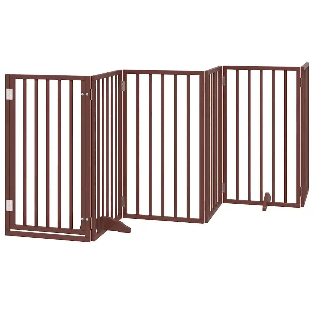 Cancelletto per cani con porta pieghevole 6 pannelli marrone 300 cm in legno di pioppo 352199