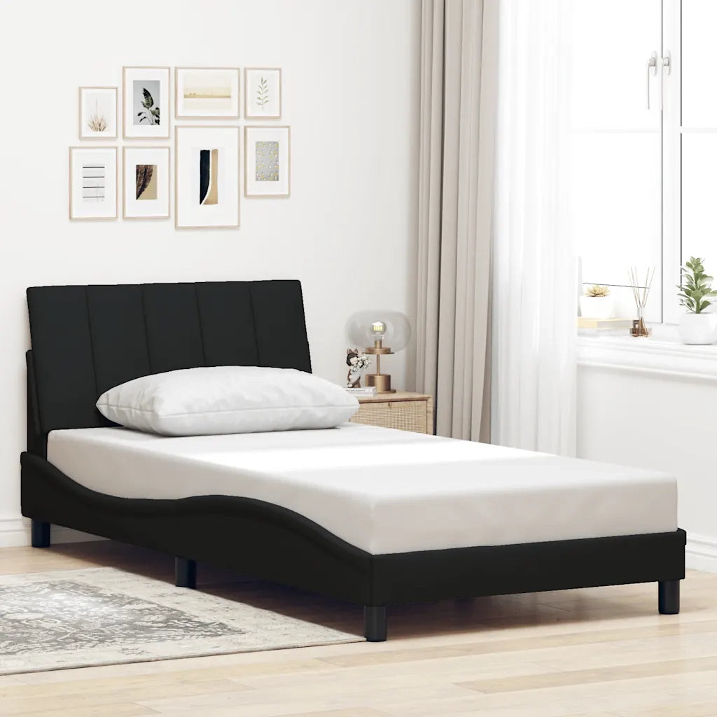 Letto singolo | Letto per adulti | Giroletto senza Materasso Hanko Nero 100x200 cm in Tessuto