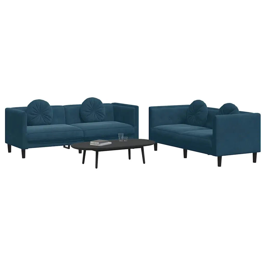 Set di Divani 2 pz con Cuscini Blu in Velluto 3209265