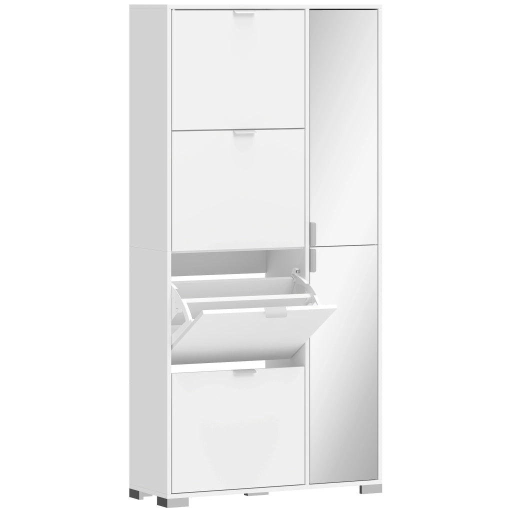 Scarpiera con Specchio e 4 Cassetti a Ribalta ¨C Minimal ¨C Bianco 80x30x100 cm