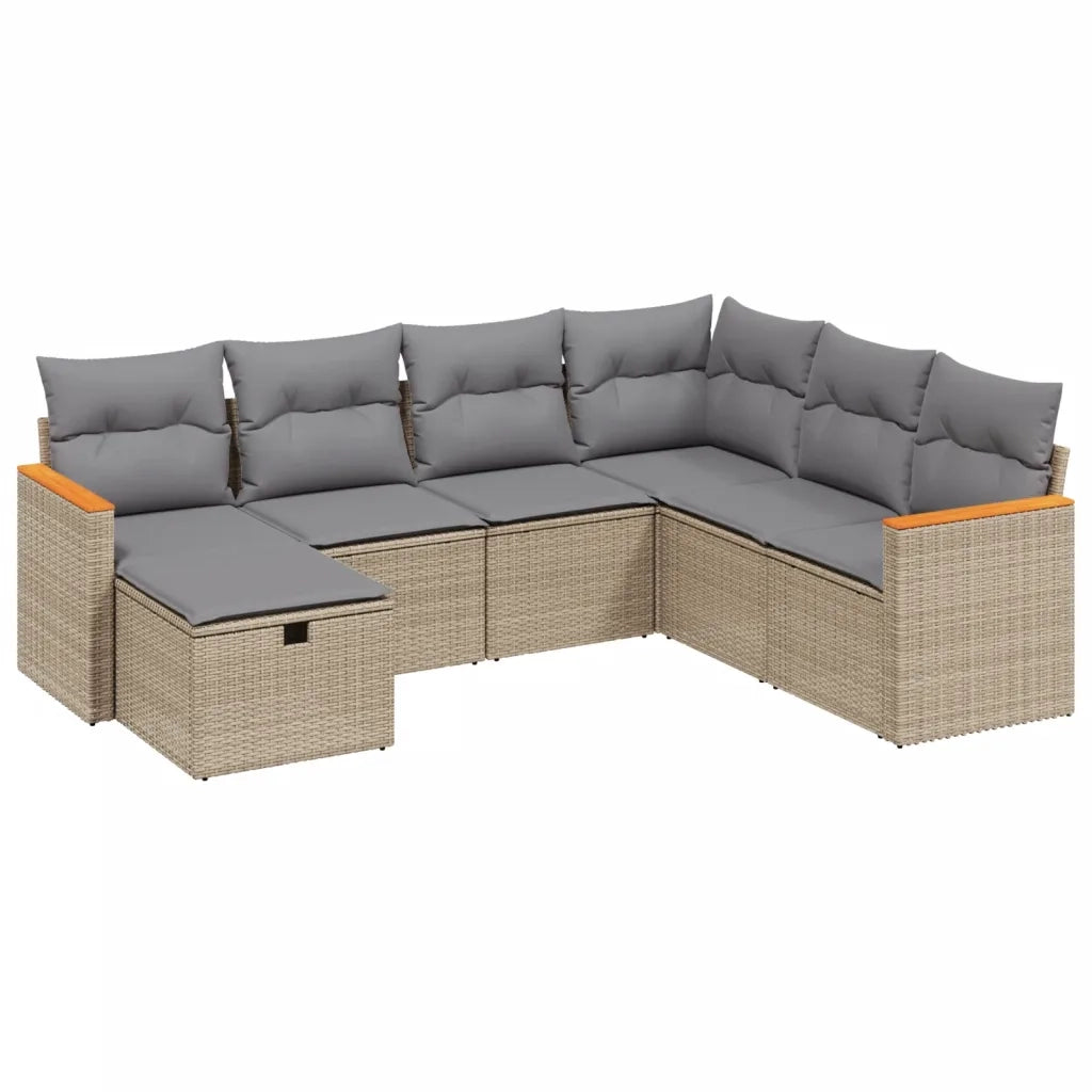 Set Divano da Giardino 7 pz con Cuscini Beige Misto Polyrattan 3265329