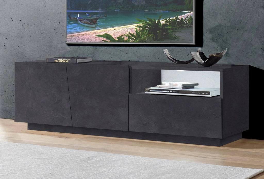 Mobile da soggiorno Porta Aiace, Made in Italy, Credenza per Aiace da salotto a 2 ante e 1 cassetto, cm 150x43h46, Grigio Ardesia