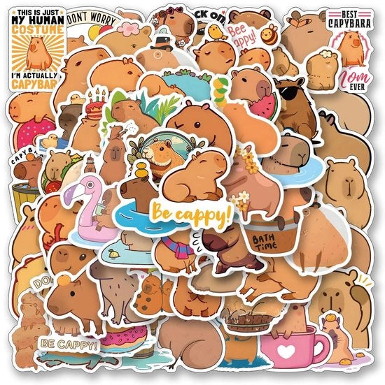 60 pezzi di adesivi acqua-resistenti Capybara - Cartoni animati divertenti animali decorativi per bottiglia di acqua, laptop, valigia - Adesivi in vinile per adulti, bambini e tutti