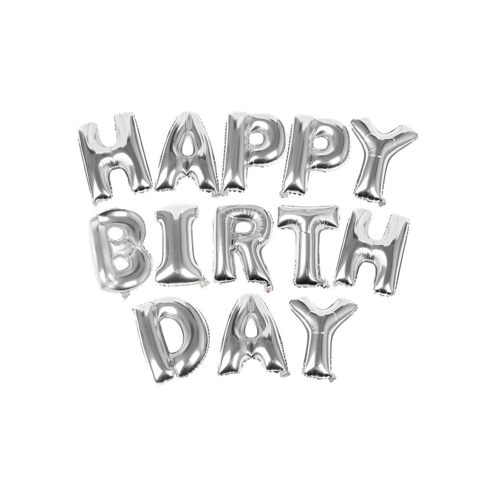 Trade Shop - Lettere Gonfiabili Palloncini Elio Happy Birthday Addobbi Compleanno 35cm Argento -