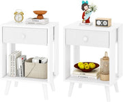 Set di 2 comodini, tavolo da notte, comodino, cassettone di tessuto, vetrina aperta, gambe in legno massello, design moderno, struttura semplice, per camera da letto, soggiorno, colore bianco HST012W-2