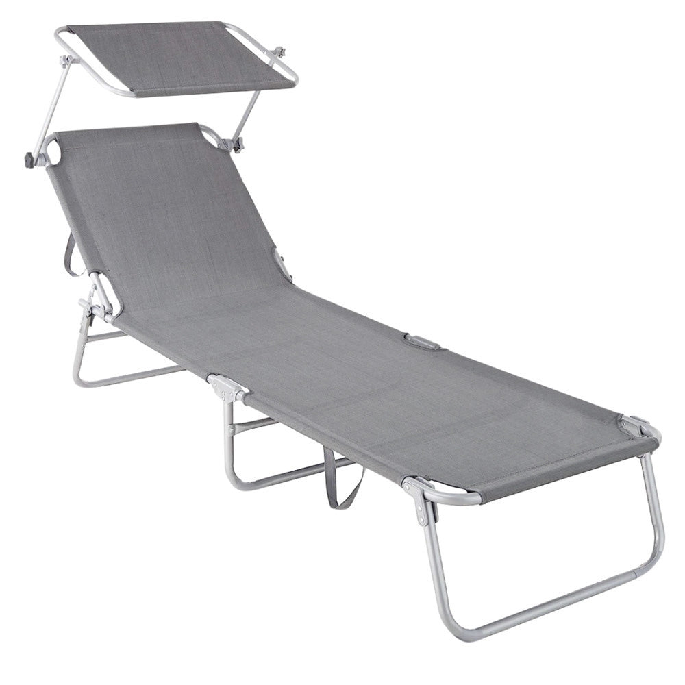 Trade Shop - Lettino In Textilene Con Parasole Grigio Mare Giardino Schienale Regolabile 281013 -