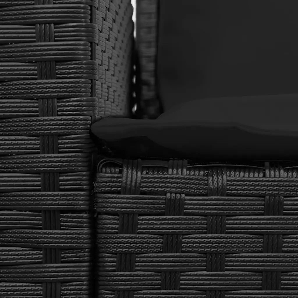 Divano da Giardino con Cuscini in Polyrattan Nero