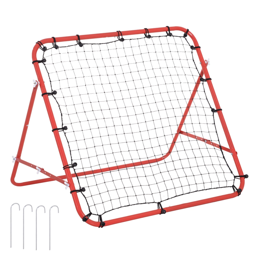 Rete rebounder sportiva 96x80x96 cm rossa in metallo, angolo regolabile