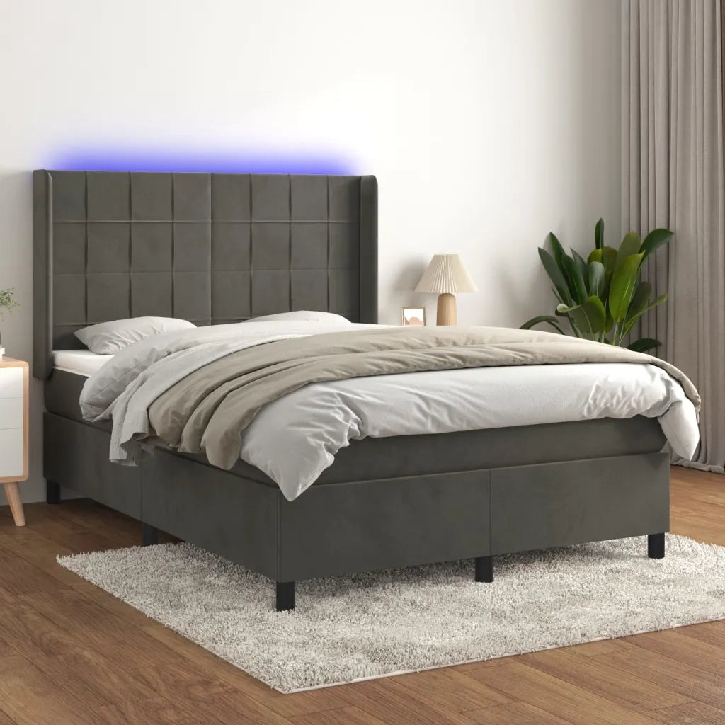 Letto a Molle con Materasso e LED Grigio Scuro 140x200 cm 3139566