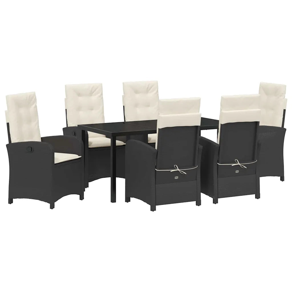 Set da Pranzo per Giardino con cuscino 7 pcs Nero polyrattan