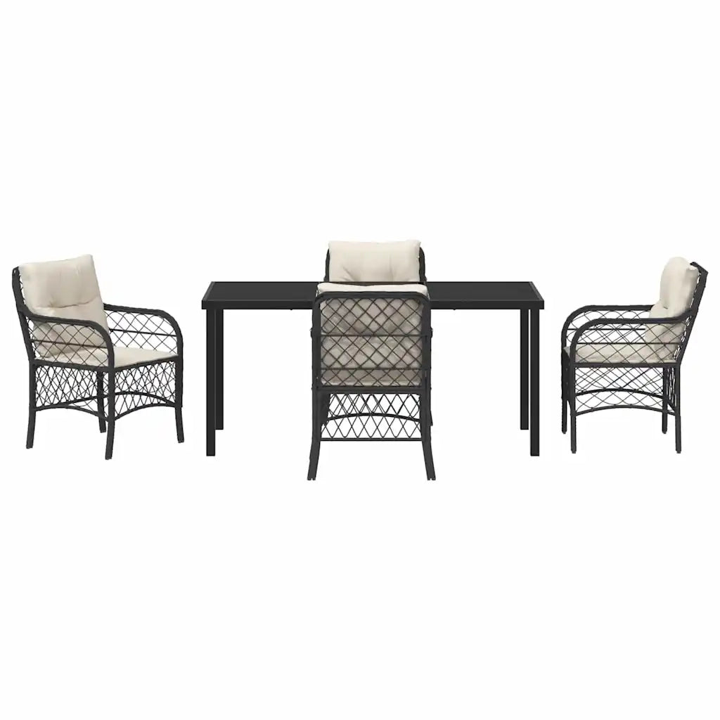 Set da Pranzo per Giardino con cuscino 5 pcs Nero polyrattan